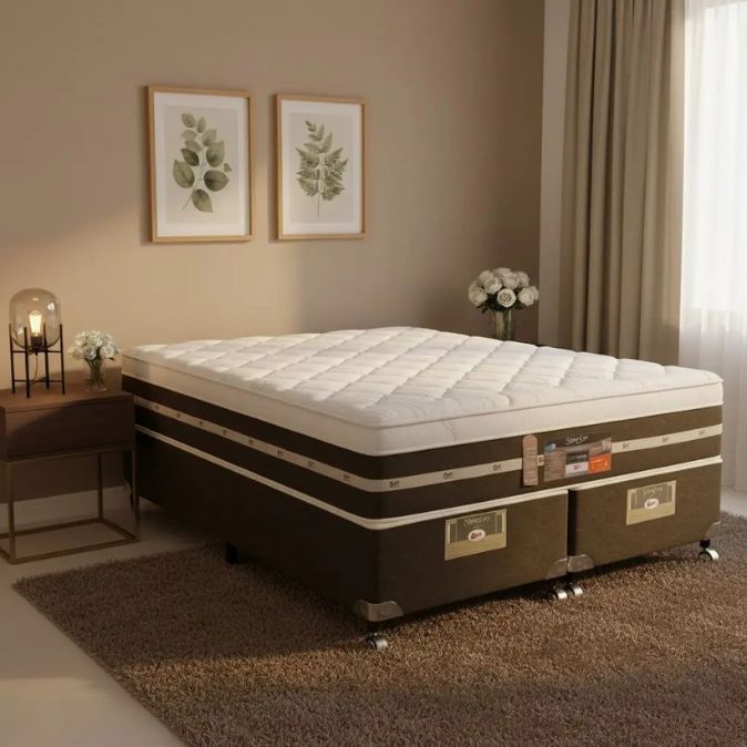 Cama Box + Colchão Castor King Silver Star Air One Face Tecnopedic