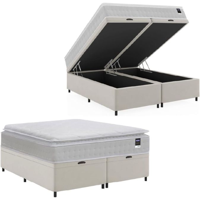 Cama Box Baú Queen Gazin com molas ensacadas e acabamento branco